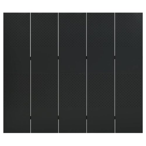  fekete acél 5-paneles paraván 200 x 180 cm