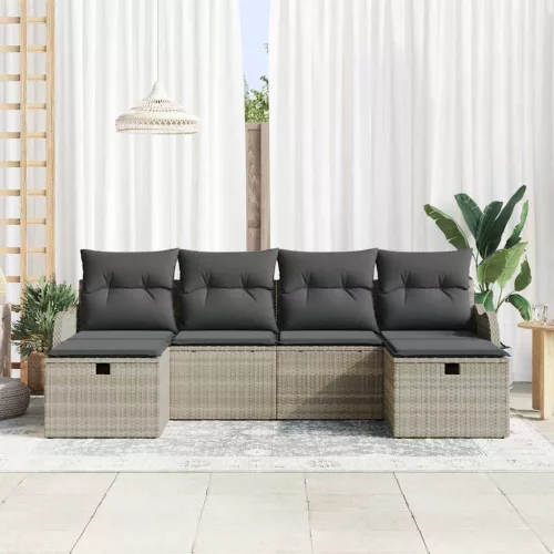  Kanapé Szett párnával tárolóval 6 pcs Világosszürke polirattan