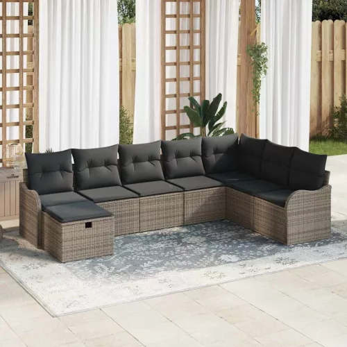  Kanapé Szett párnával tárolóval 8 pcs Szürke polirattan