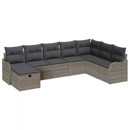  Kanapé Szett párnával tárolóval 8 pcs Szürke polirattan
