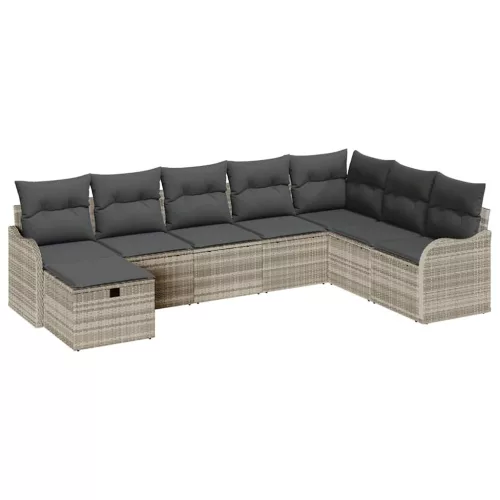  Kanapé Szett párnával tárolóval 8 pcs Világosszürke polirattan