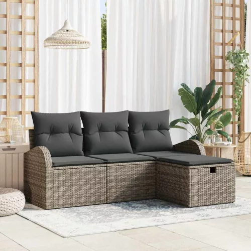  Kanapé Szett párnával tárolóval 4 pcs Szürke polirattan