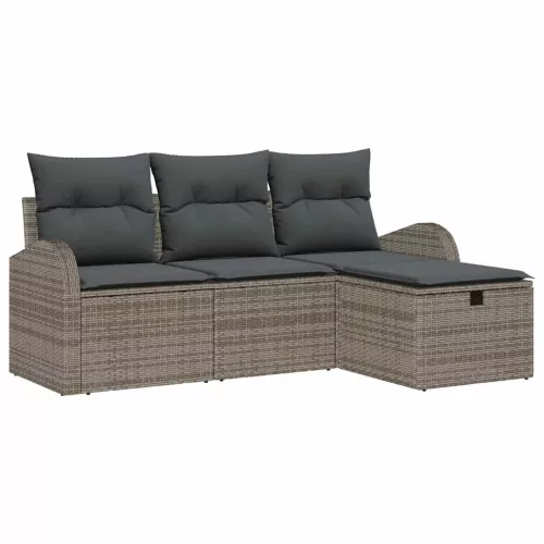  Kanapé Szett párnával tárolóval 4 pcs Szürke polirattan