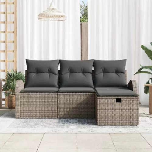  Kanapé Szett párnával tárolóval 4 pcs Szürke polirattan