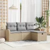  Kanapé Szett párnával 4 pcs Beige és Világosszürke polirattan