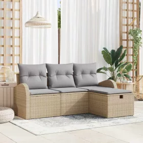    Kanapé Szett párnával 4 pcs Beige és Világosszürke polirattan