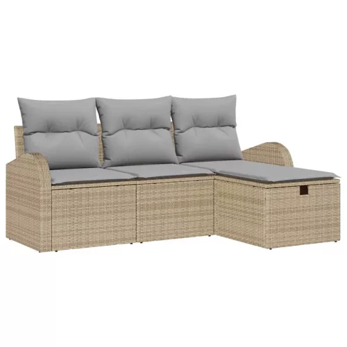  Kanapé Szett párnával 4 pcs Beige és Világosszürke polirattan