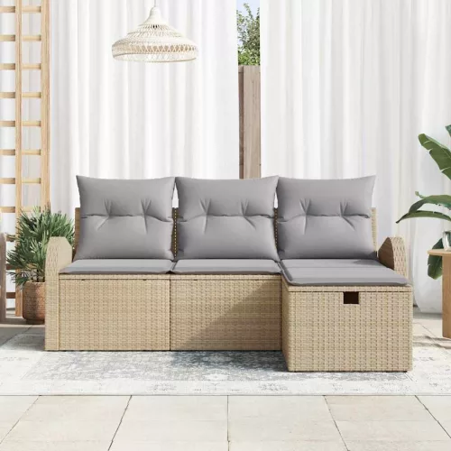  Kanapé Szett párnával 4 pcs Beige és Világosszürke polirattan