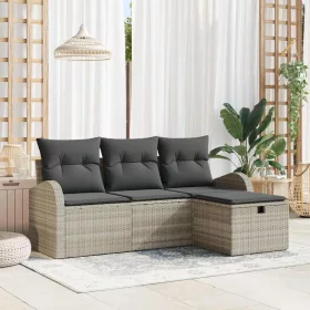    Kanapé Szett párnával tárolóval 4 pcs Világosszürke polirattan