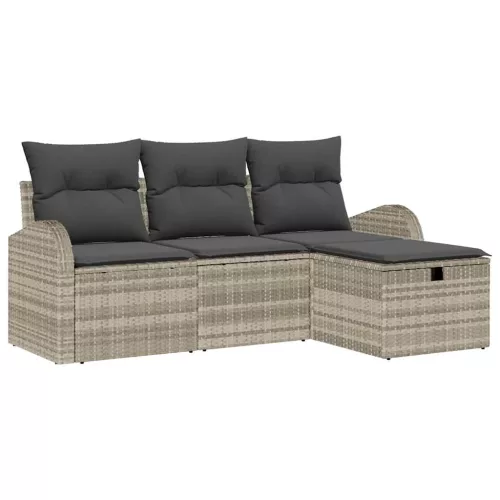  Kanapé Szett párnával tárolóval 4 pcs Világosszürke polirattan