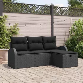    Kanapé Szett párnával tárolóval 4 pcs Fekete polirattan