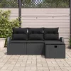  Kanapé Szett párnával tárolóval 4 pcs Fekete polirattan