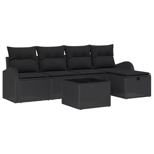  Kanapé Szett párnával tárolóval 6 pcs Fekete polirattan