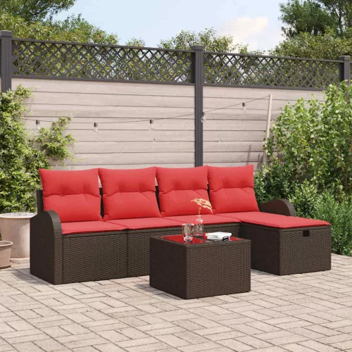  Kanapé Szett párnával tárolóval Barna és Piros polirattan