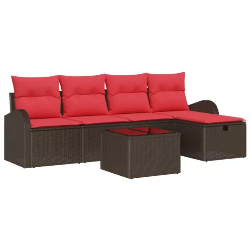  Kanapé Szett párnával tárolóval Barna és Piros polirattan