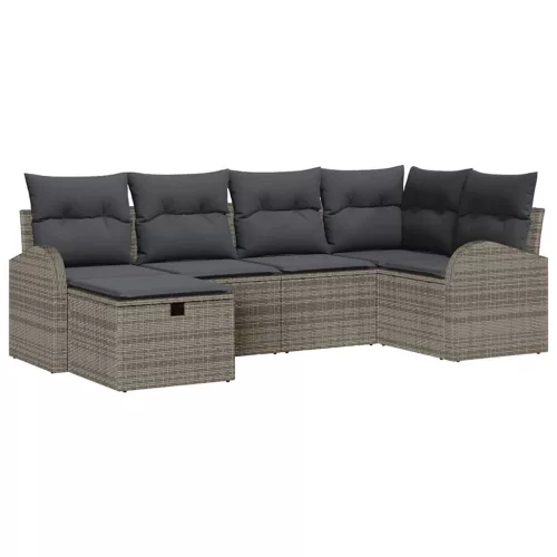  Kanapé Szett párnával tárolóval 6 pcs Szürke polirattan