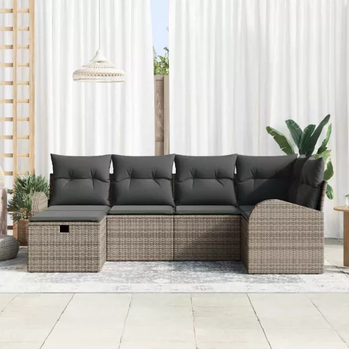  Kanapé Szett párnával tárolóval 6 pcs Szürke polirattan