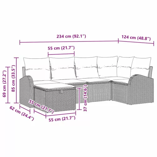  Kanapé Szett párnával tárolóval 6 pcs Szürke polirattan
