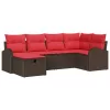  Kanapé Szett párnával tárolóval 6 pcs Barna és Piros polirattan