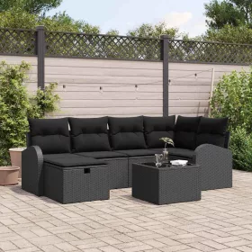    Kerti Kanapé Szett 7 pcs Fekete 234 x 124 x 85 cm Poli rattan