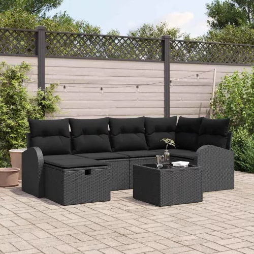  Kerti Kanapé Szett 7 pcs Fekete 234 x 124 x 85 cm Poli rattan