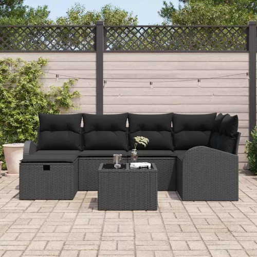  Kerti Kanapé Szett 7 pcs Fekete 234 x 124 x 85 cm Poli rattan