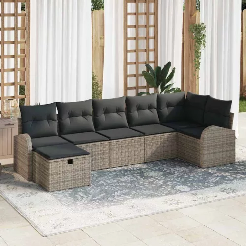  Kanapé Szett párnával tárolóval 7 pcs Szürke polirattan