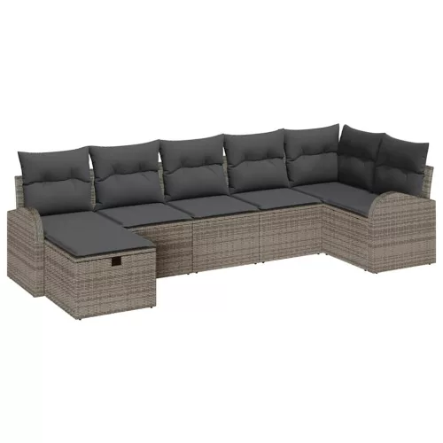  Kanapé Szett párnával tárolóval 7 pcs Szürke polirattan