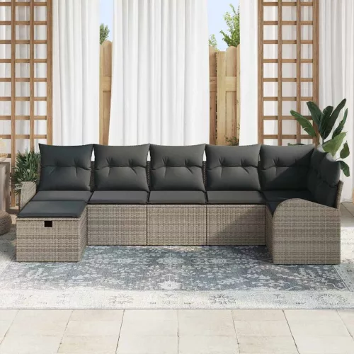  Kanapé Szett párnával tárolóval 7 pcs Szürke polirattan