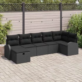    Kanapé Szett párnával tárolóval 7 pcs Fekete polirattan
