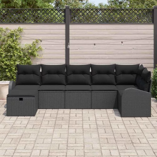  Kanapé Szett párnával tárolóval 7 pcs Fekete polirattan