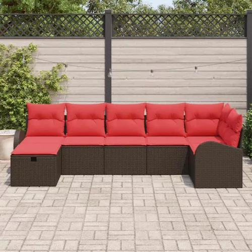  Kanapé Szett párnával tárolóval Barna és Piros polirattan