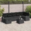  Kanapé Szett párnával tárolóval 8 pcs Fekete polirattan