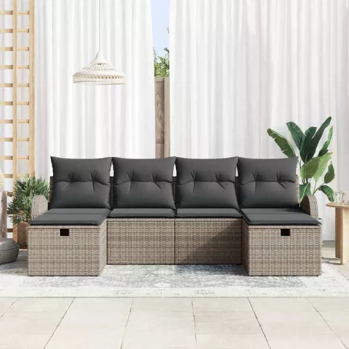  Kanapé Szett párnával tárolóval 6 pcs Szürke polirattan