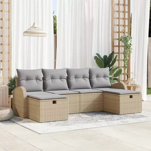  Kanapé Szett párnával 6 pcs Beige és Világosszürke polirattan