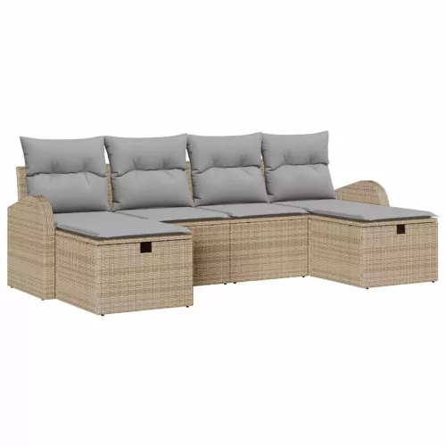  Kanapé Szett párnával 6 pcs Beige és Világosszürke polirattan
