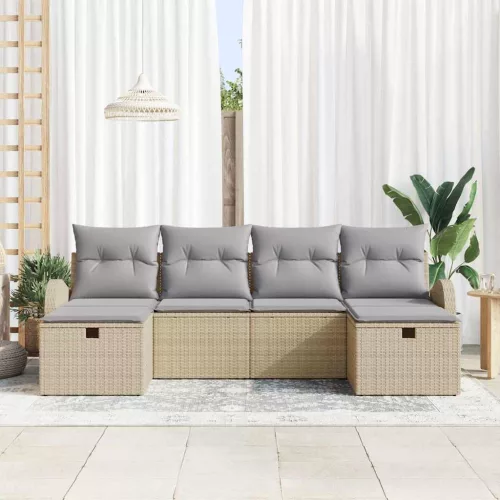  Kanapé Szett párnával 6 pcs Beige és Világosszürke polirattan