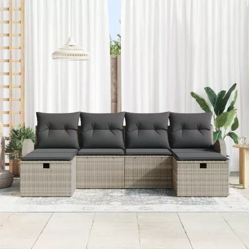  Kanapé Szett párnával tárolóval 6 pcs Világosszürke polirattan