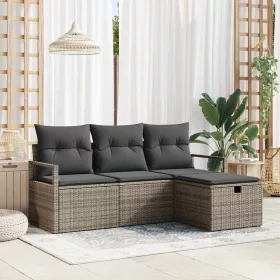    Kanapé Szett párnával tárolóval 4 pcs Szürke polirattan