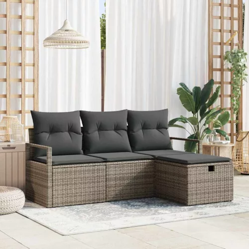  Kanapé Szett párnával tárolóval 4 pcs Szürke polirattan