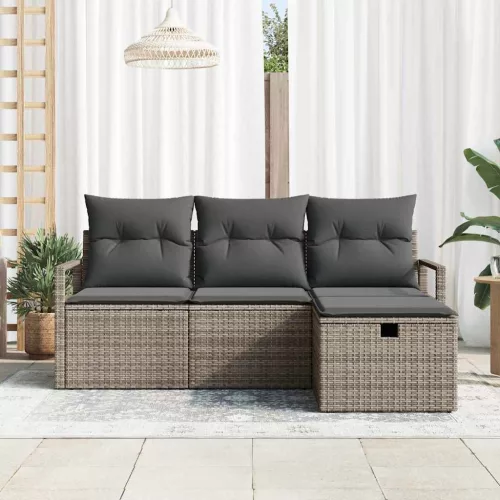  Kanapé Szett párnával tárolóval 4 pcs Szürke polirattan