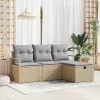  Kanapé Szett párnával 4 pcs Beige és Világosszürke polirattan