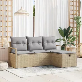    Kanapé Szett párnával 4 pcs Beige és Világosszürke polirattan