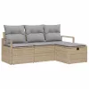  Kanapé Szett párnával 4 pcs Beige és Világosszürke polirattan