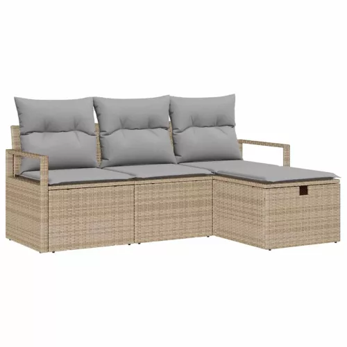  Kanapé Szett párnával 4 pcs Beige és Világosszürke polirattan