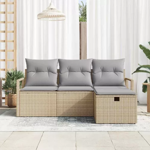  Kanapé Szett párnával 4 pcs Beige és Világosszürke polirattan