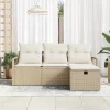  Kanapé Szett párnával tárolóval 4 pcs Beige és krém polirattan
