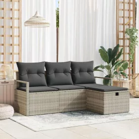    Kanapé Szett párnával tárolóval 4 pcs Világosszürke polirattan