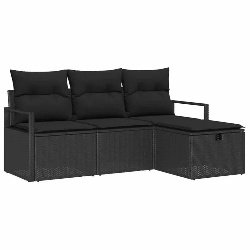  Kanapé Szett párnával tárolóval 4 pcs Fekete polirattan
