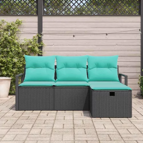  Kanapé Szett párnával 4 pcs Fekete és Türkiz polirattan